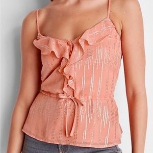 EXPRESS Metallic Ruffle Button Up Peplum Cami
